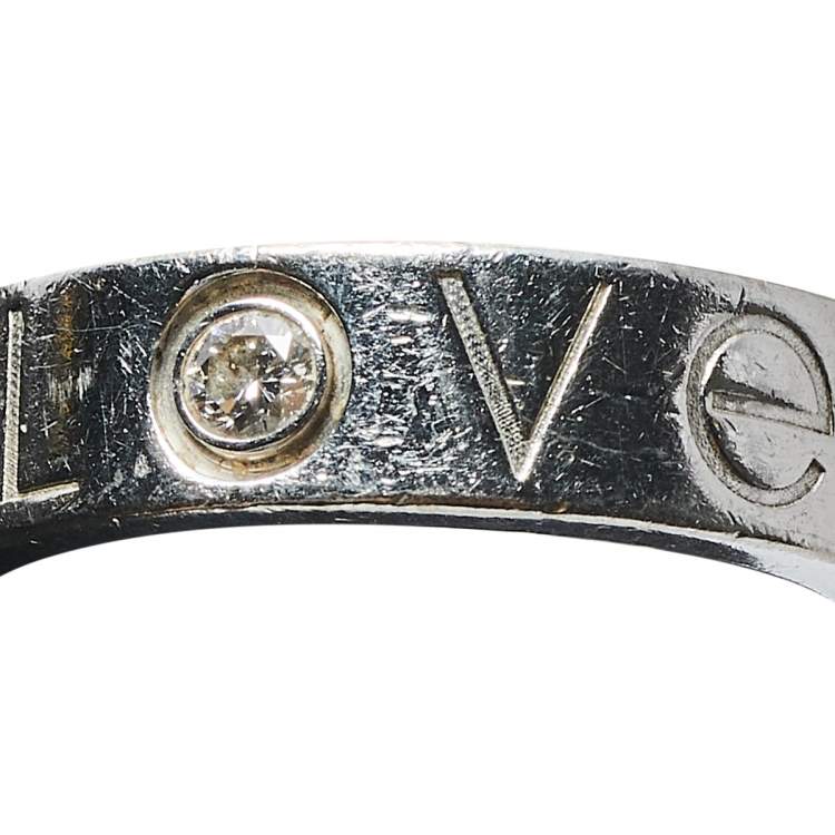 Pre Owned Cartier Love Diamond 18K White Gold Band Ring Size 53