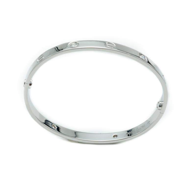Pre Owned Cartier Love White Gold 4 Diamonds Bracelet Size 19