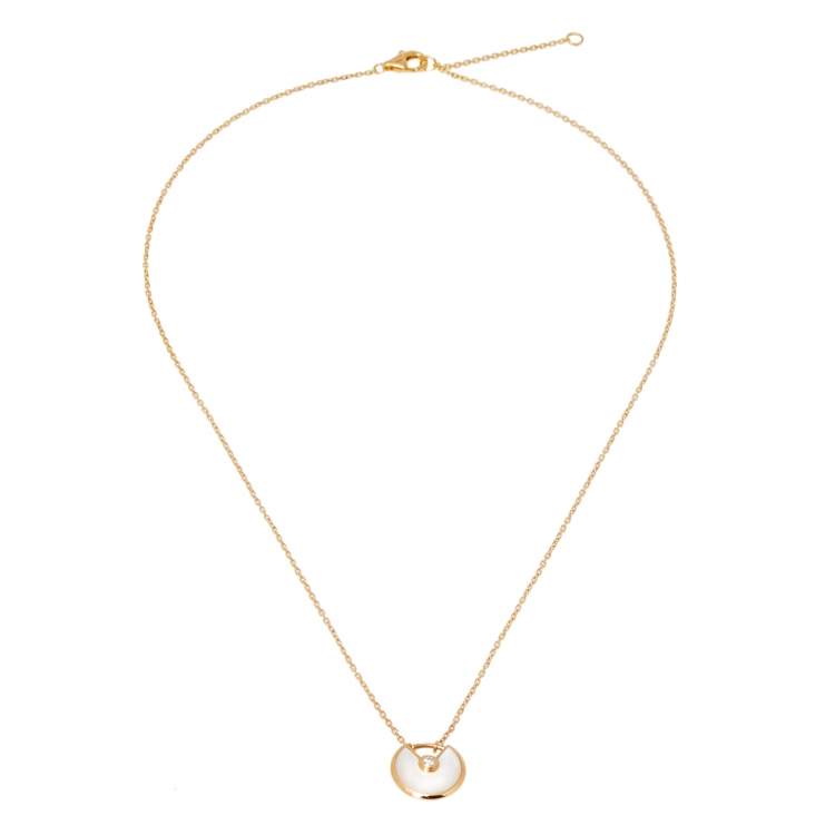 Pre Owned Cartier Amulette de Cartier Diamond Mother of Pearl 18K Yellow Gold Necklace XS