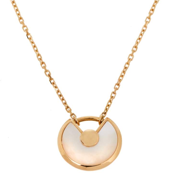 Pre Owned Cartier Amulette de Cartier Diamond Mother of Pearl 18K Yellow Gold Necklace XS