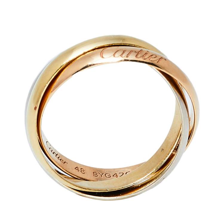 Pre Owned Cartier Trinity De Cartier 18K Three Tone Gold Band Ring Size 48