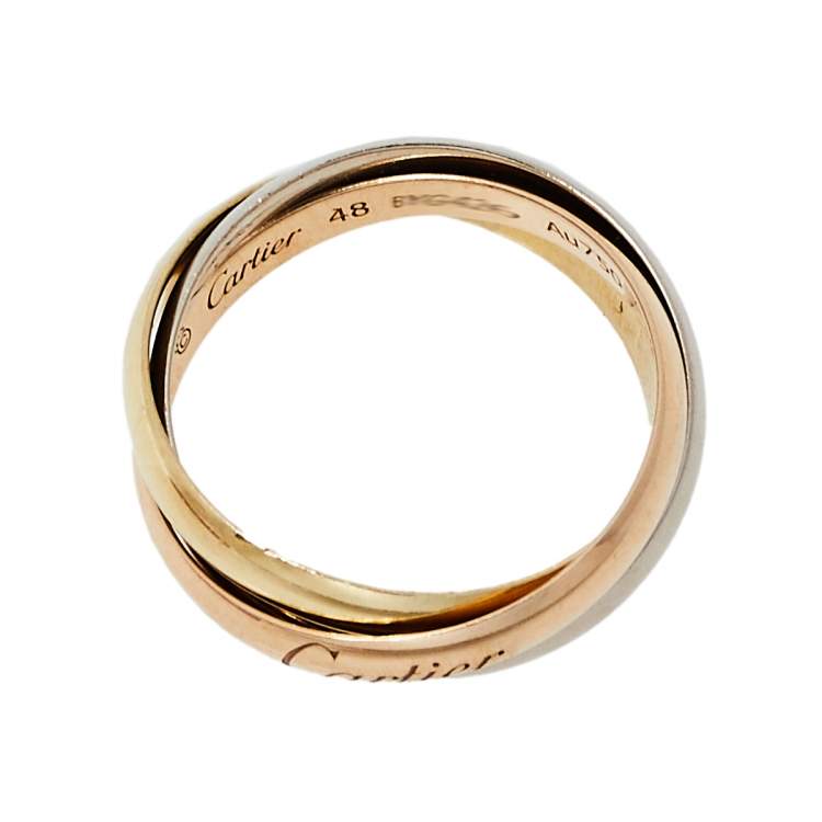 Pre Owned Cartier Trinity De Cartier 18K Three Tone Gold Band Ring Size 48
