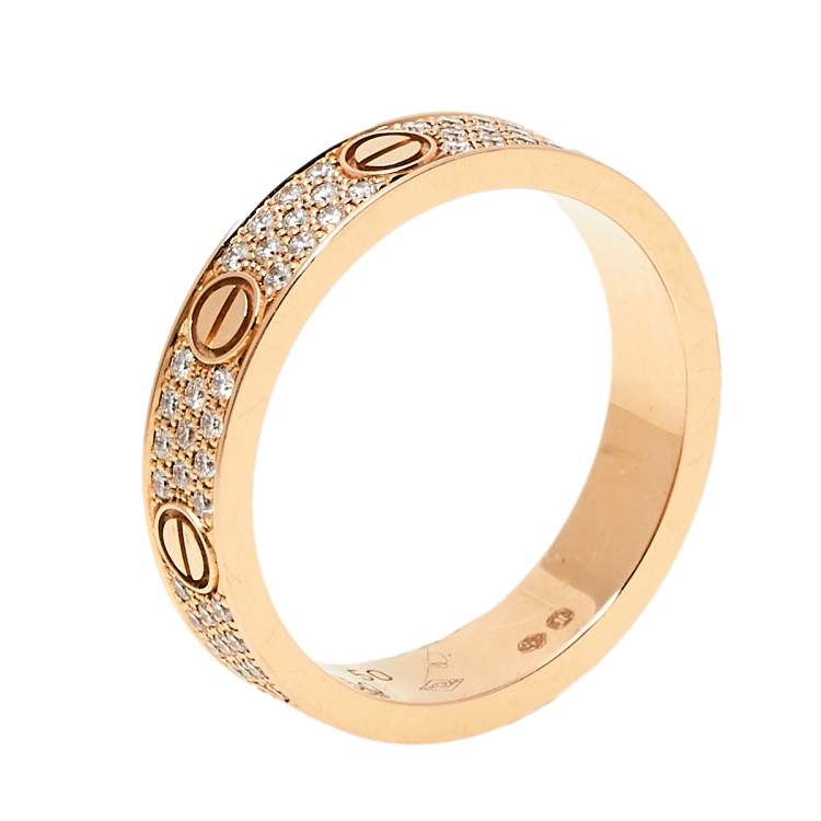 Cartier Love Pave Diamond 18K Rose Gold Band Ring Size 50 Cartier