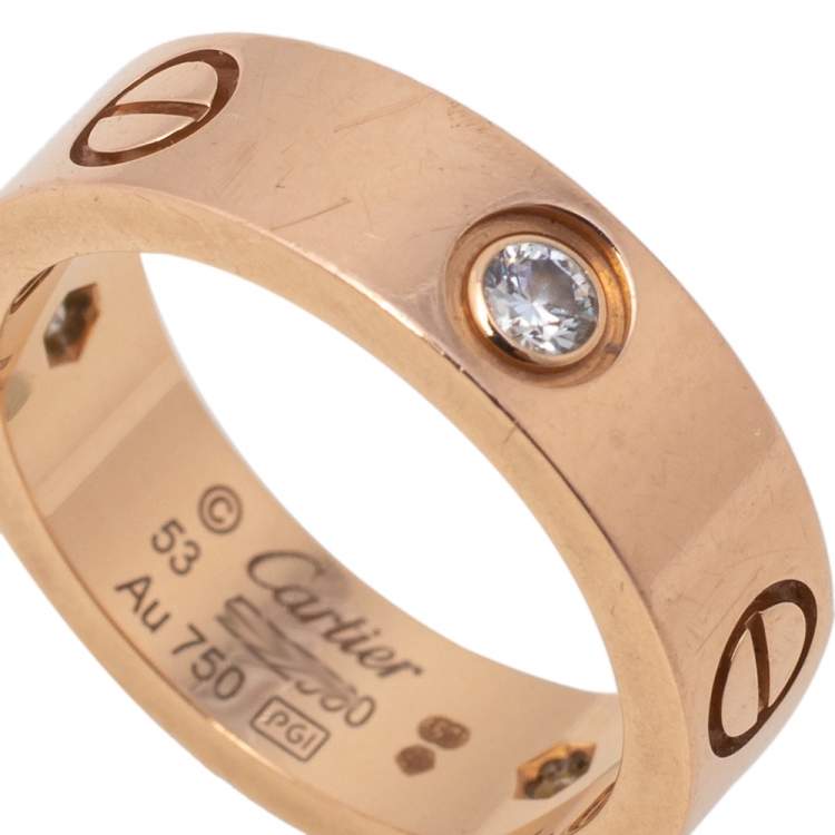 Pre Owned Cartier Love 3 Diamond 18K Rose Gold Band Ring Size 53