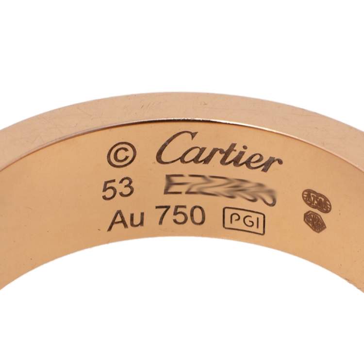 Pre Owned Cartier Love 3 Diamond 18K Rose Gold Band Ring Size 53