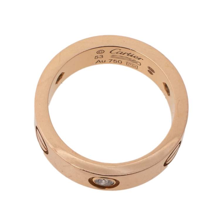 Pre Owned Cartier Love 3 Diamond 18K Rose Gold Band Ring Size 53