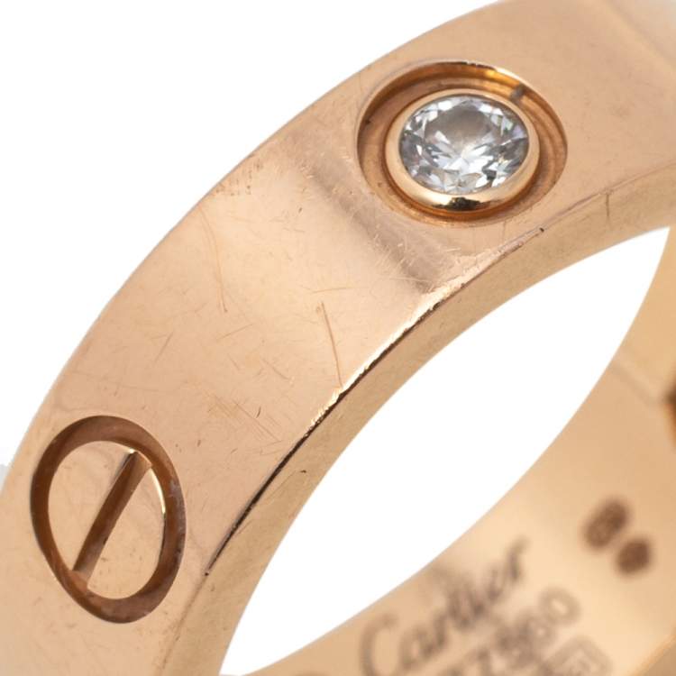 Pre Owned Cartier Love 3 Diamond 18K Rose Gold Band Ring Size 53