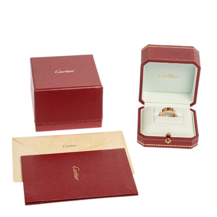 Pre Owned Cartier Love 3 Diamond 18K Rose Gold Band Ring Size 53