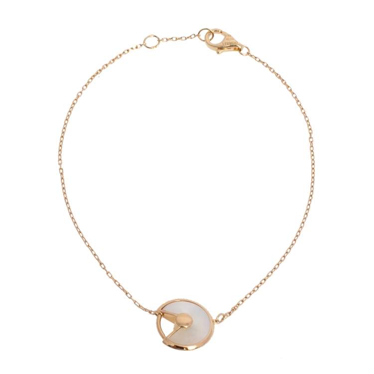 Pre Owned Cartier Amulette De Cartier 18K Yellow Gold Diamond & Mother of Pearl Bracelet XS 