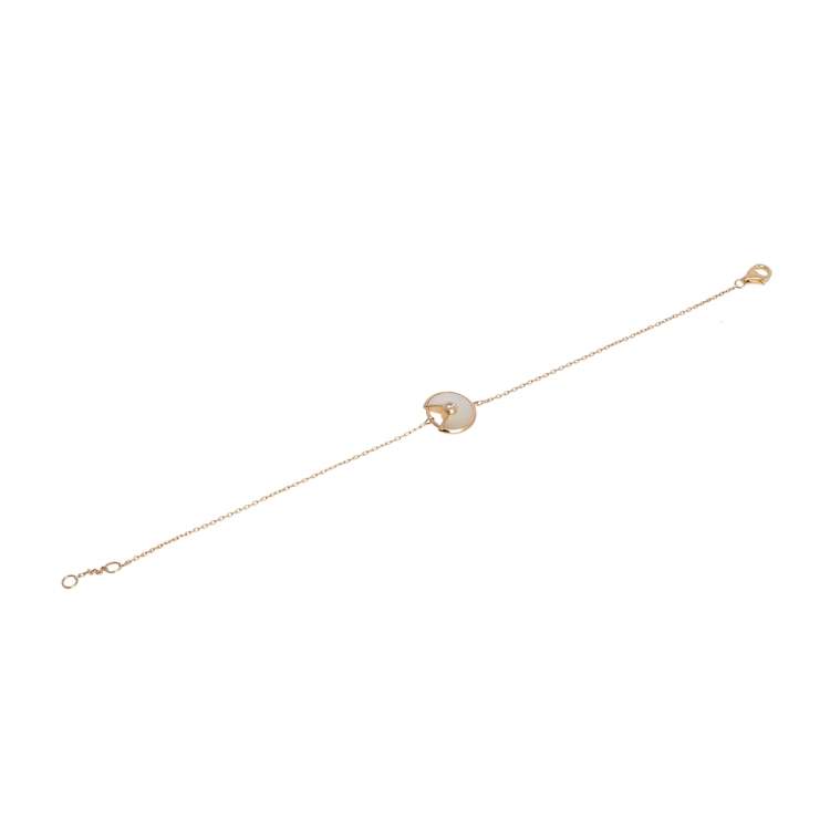 Pre Owned Cartier Amulette De Cartier 18K Yellow Gold Diamond & Mother of Pearl Bracelet XS 