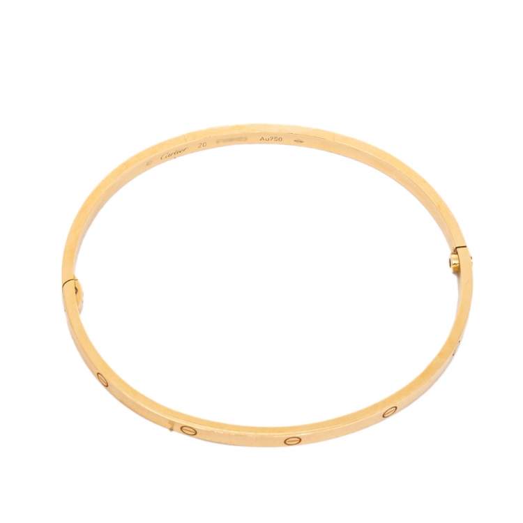 Pre Owned Cartier Love 18K Yellow Gold Narrow Bracelet SM 20