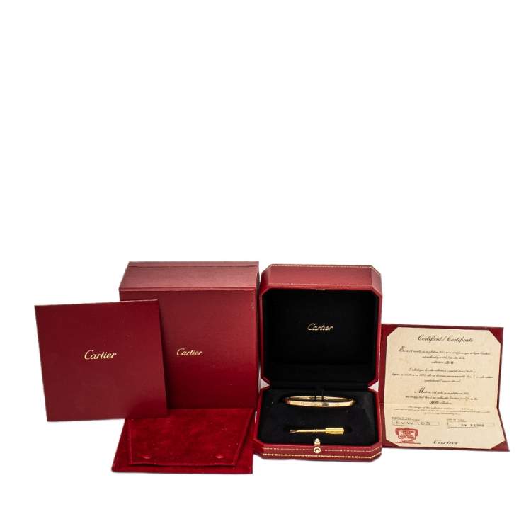 Pre Owned Cartier Love 18K Yellow Gold Narrow Bracelet SM 20