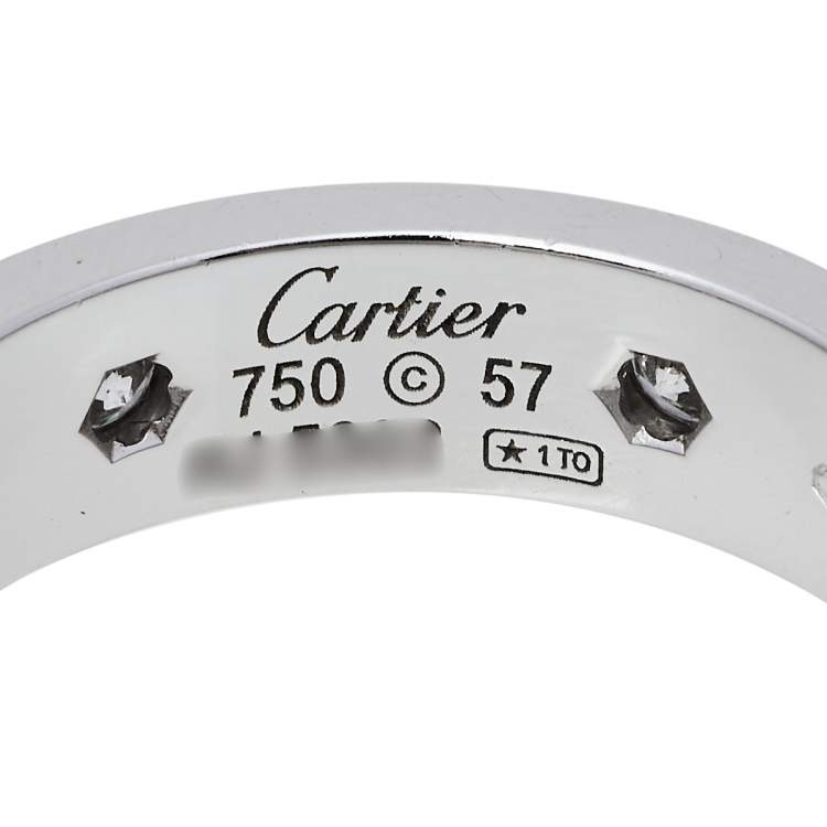 Pre Owned Cartier Love 6 Diamond 18K White Gold Band Ring Size 57