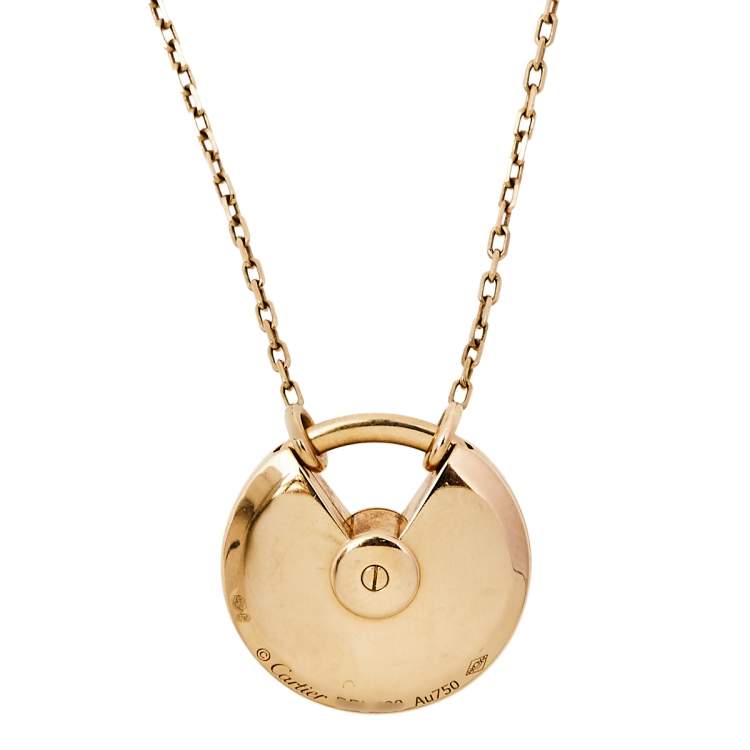 Pre Owned Cartier Amulette de Cartier Diamond Textured 18K Yellow Gold Long Pendant Necklace