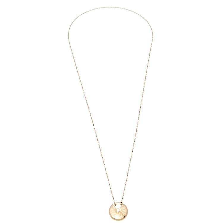 Pre Owned Cartier Amulette de Cartier Diamond Textured 18K Yellow Gold Long Pendant Necklace