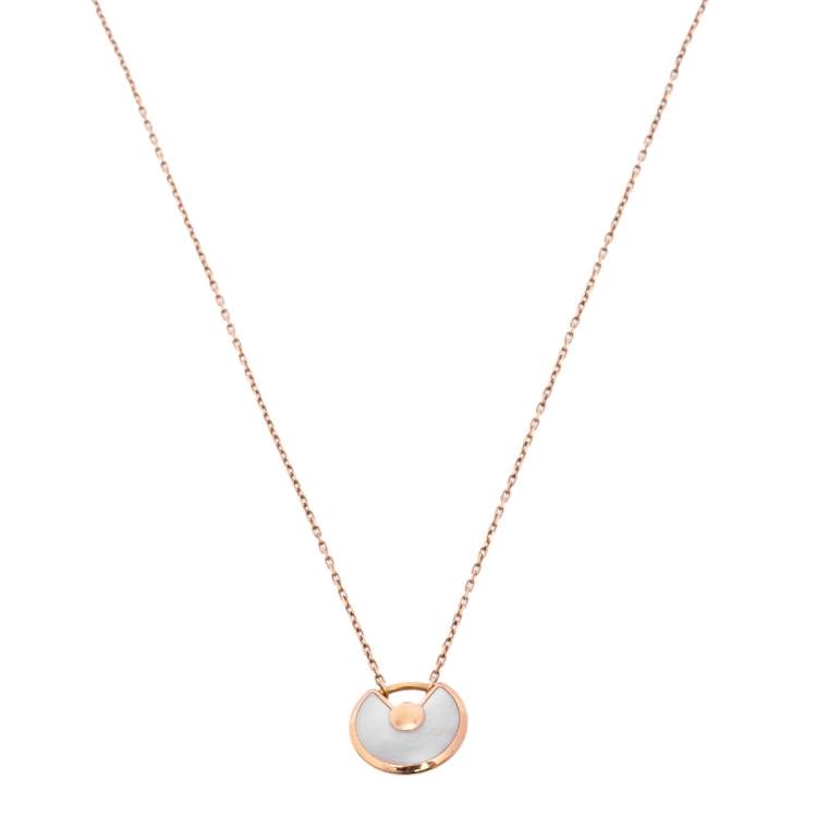 Pre Owned Cartier Amulette de Cartier Diamond Mother of Pearl 18K Yellow Gold Necklace XS