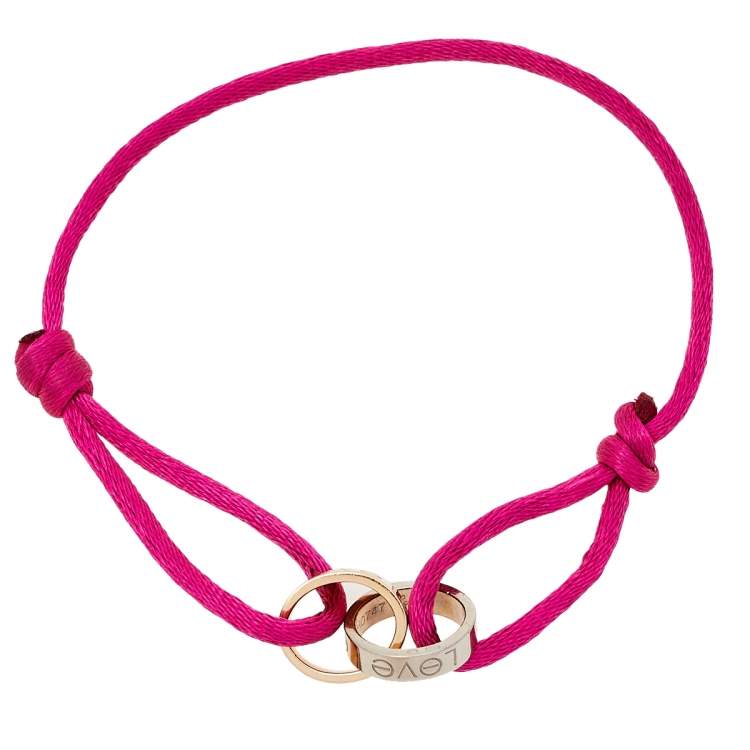 Cartier Love Charity 18k White Gold Adjustable Pink Cord Bracelet