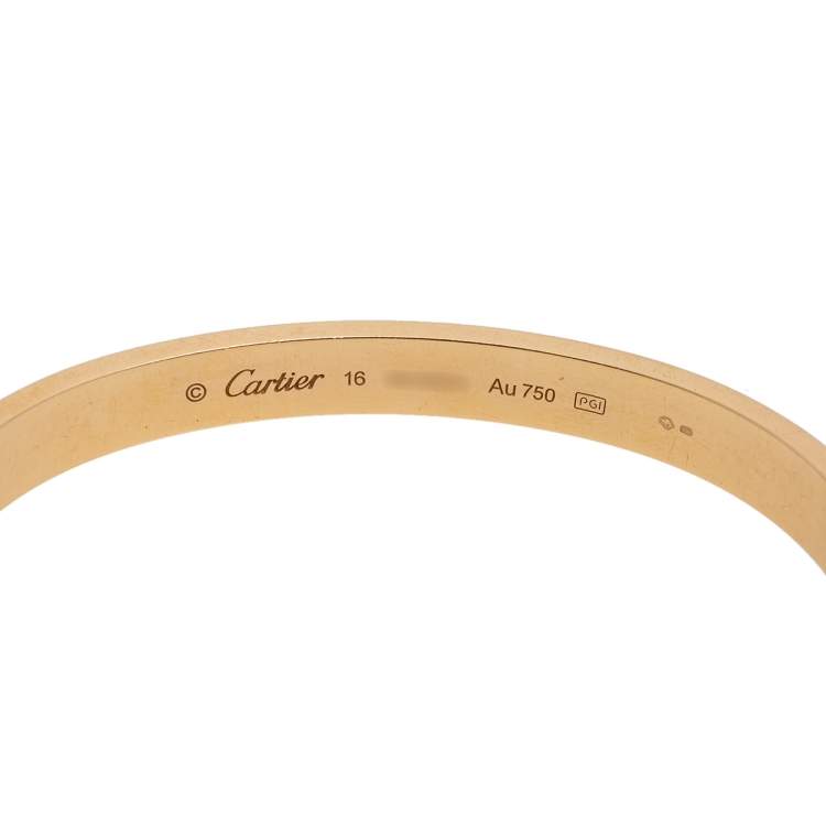 Pre Owned Cartier Love 18K Yellow Gold Cuff Bracelet 16