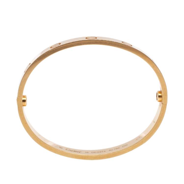 Pre Owned Cartier Love 18K Yellow Gold Cuff Bracelet 16