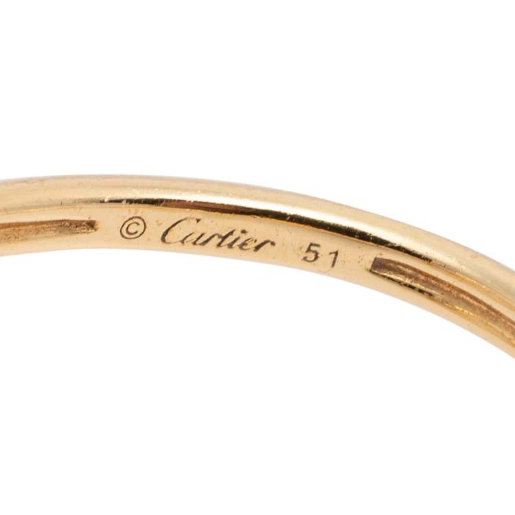 Pre Owned Cartier Amulette de Cartier Diamond Mother of Pearl 18K Yellow Gold Ring Size 51
