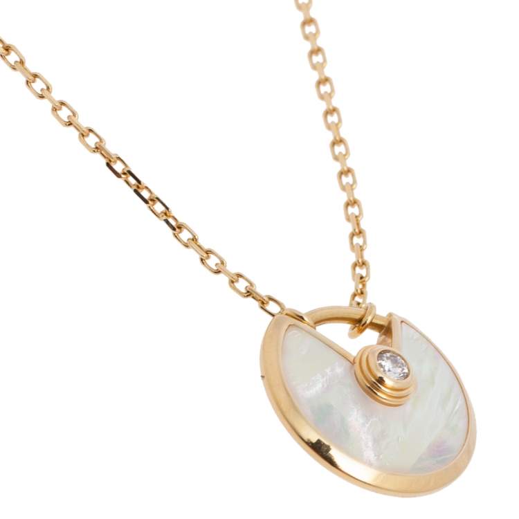 Pre Owned Cartier Amulette De Cartier 18K Yellow Gold Diamond & Mother of Pearl Necklace XS