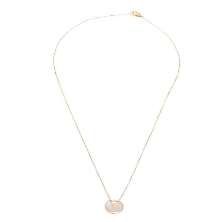 Pre Owned Cartier Amulette De Cartier 18K Yellow Gold Diamond & Mother of Pearl Necklace XS