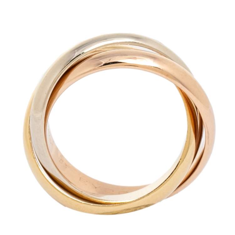 Pre Owned Cartier Trinity 18K Three Tone Gold Band Ring Size 53