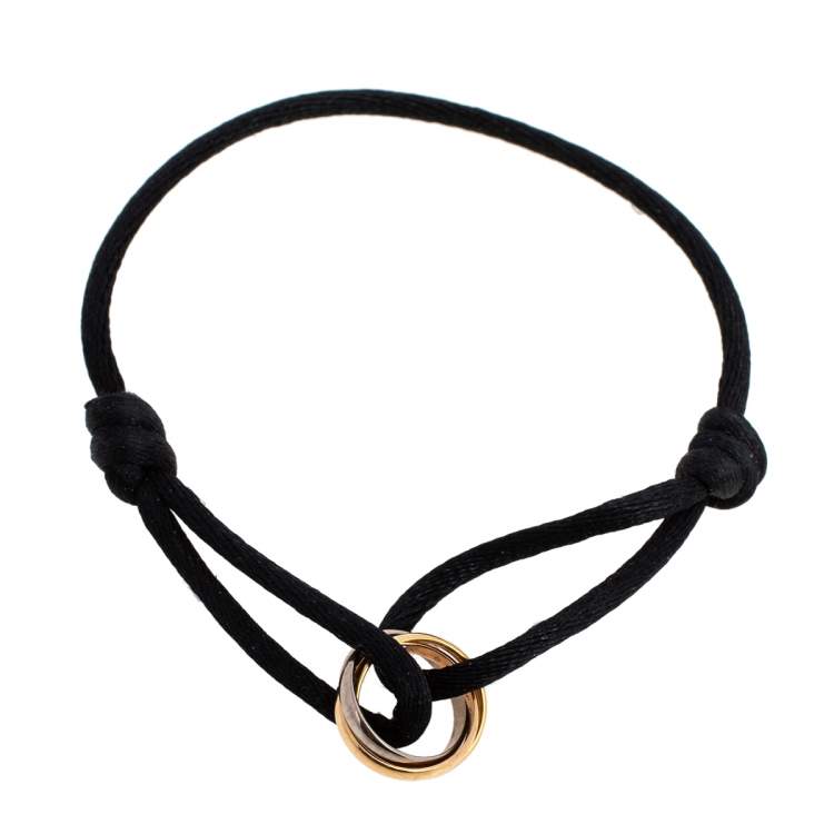 Pre Owned Cartier Trinity 18K Three Tone Gold Adjustable Black Cord Bracelet