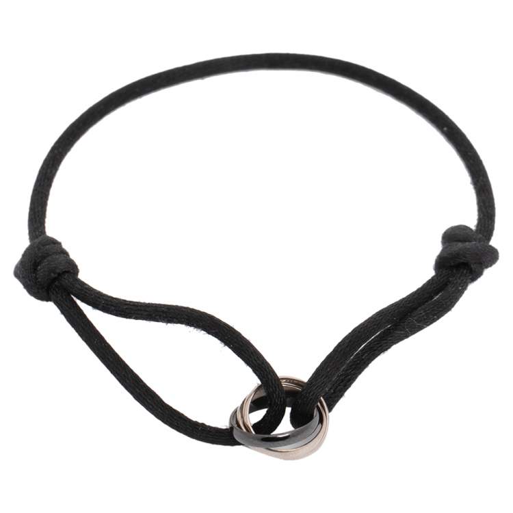 Pre Owned Cartier Trinity De Cartier Black Ceramic 18k White Gold Adjustable Cord Bracelet