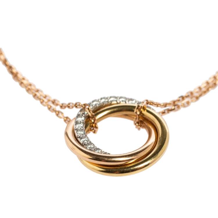 Pre Owned Cartier Trinity Diamonds 18K Three Tone Gold Bracelet