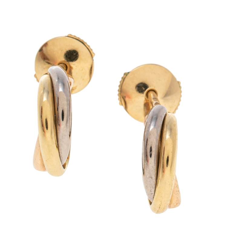 Pre Owned Cartier Trinity de Cartier 18K Three Tone Gold Stud Earrings 