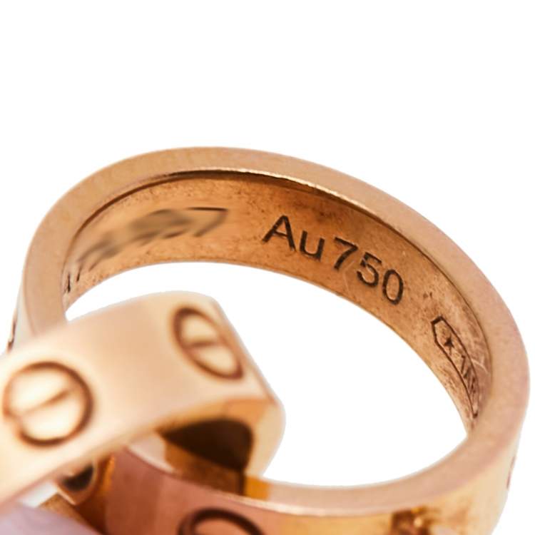 Pre Owned Cartier Love Interlocking 2 Hoops 18K Rose Gold Necklace 