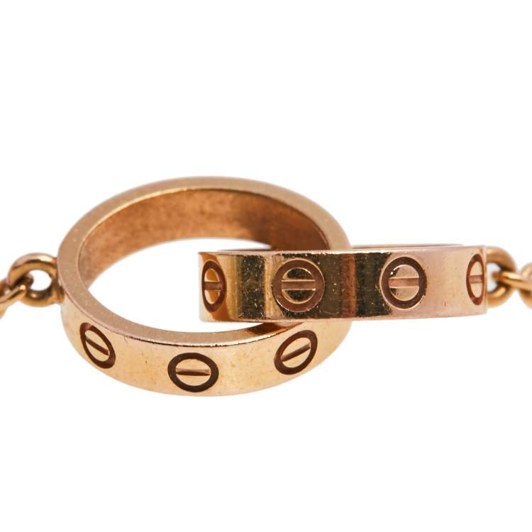 Pre Owned Cartier Love Interlocking 2 Hoops 18K Rose Gold Necklace 