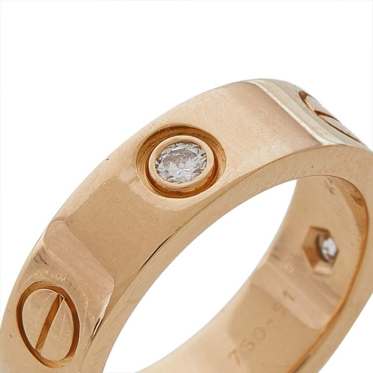 Pre Owned Cartier Love 3 Diamond 18K Rose Gold Band Ring 51