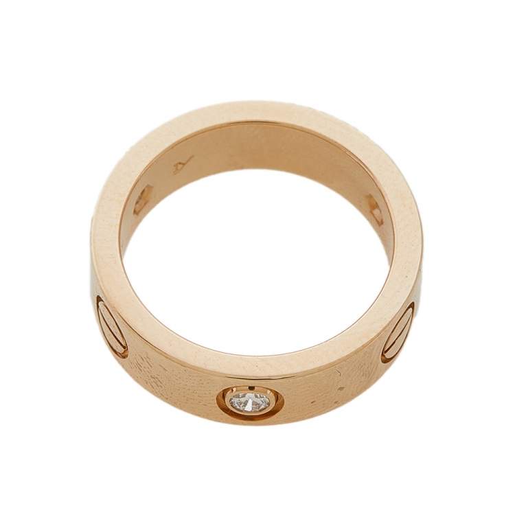 Pre Owned Cartier Love 3 Diamond 18K Rose Gold Band Ring 51