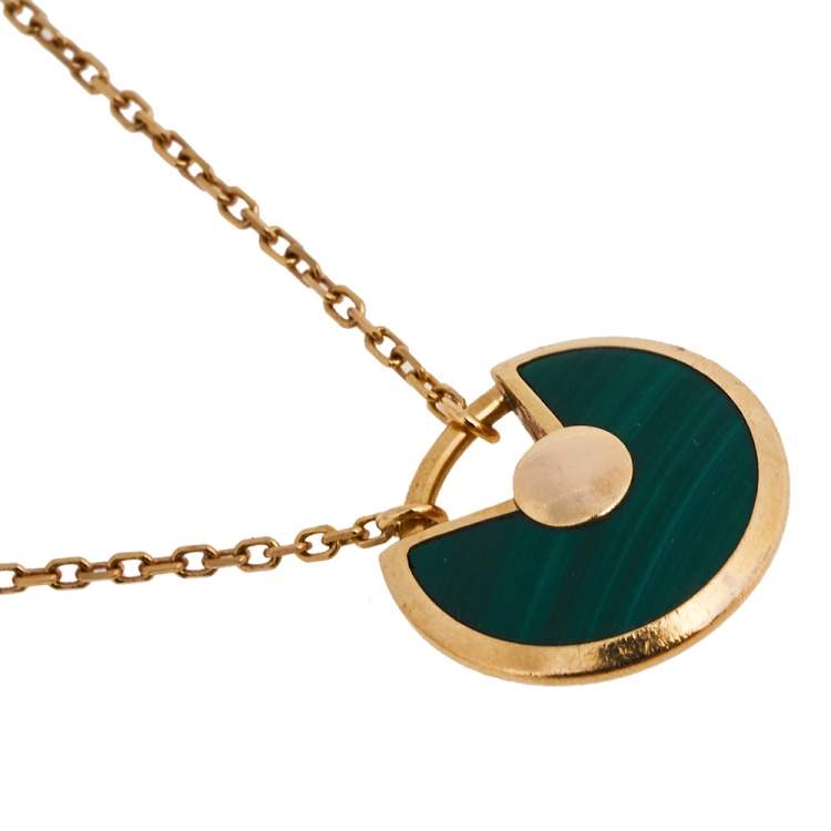 Pre Owned Cartier Amulette De Cartier Malachite Diamond 18K Rose Gold Pendant Necklace XS