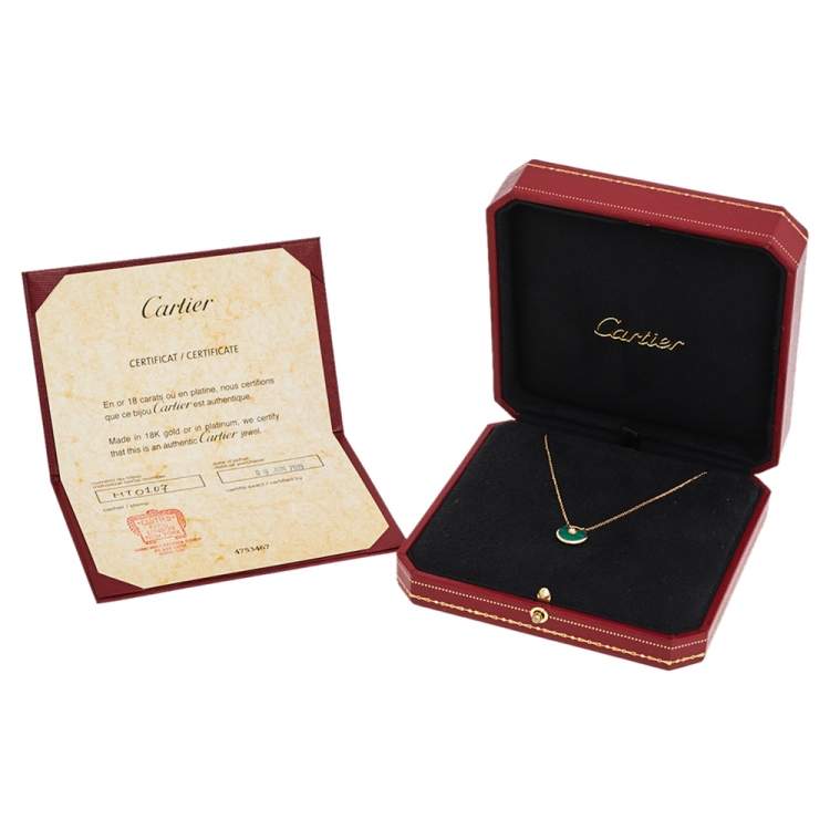Pre Owned Cartier Amulette De Cartier Malachite Diamond 18K Rose Gold Pendant Necklace XS