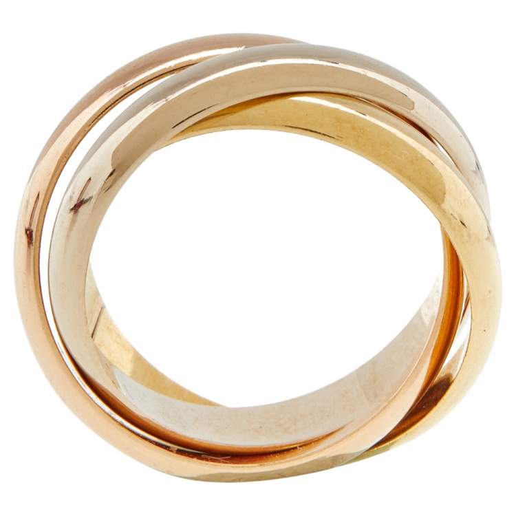 Pre Owned Cartier Trinity 18K Three Tone Gold Rolling Band Ring - 56