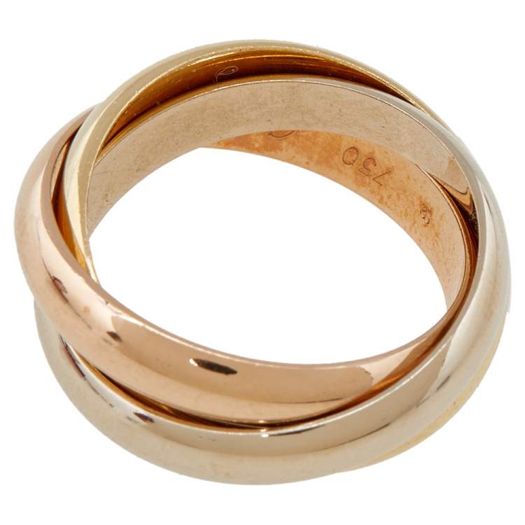 Pre Owned Cartier Trinity 18K Three Tone Gold Rolling Band Ring - 56