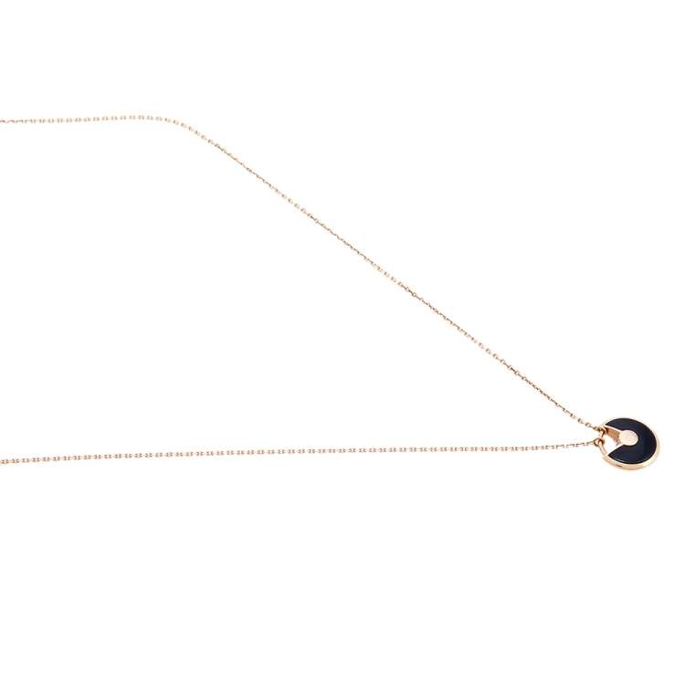 Pre Owned Cartier Amulette De Cartier Onyx Diamond 18K Rose Gold Pendant Necklace XS