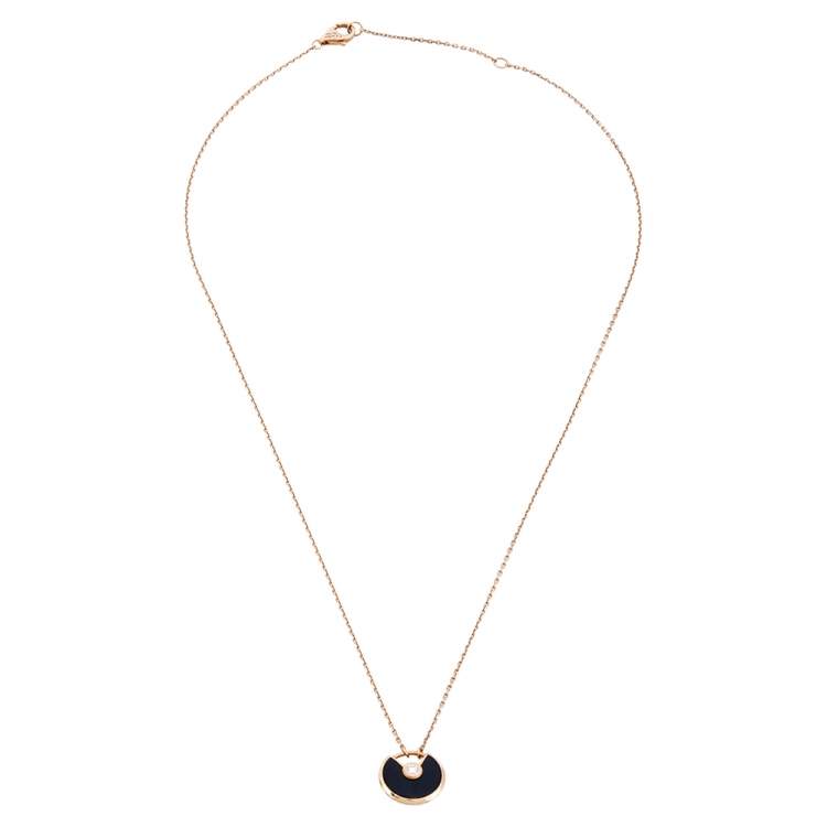 Pre Owned Cartier Amulette De Cartier Onyx Diamond 18K Rose Gold Pendant Necklace XS