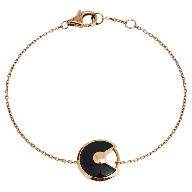 Pre Owned Cartier Amulette de Cartier Onyx Diamond 18K Rose Gold Bracelet XS