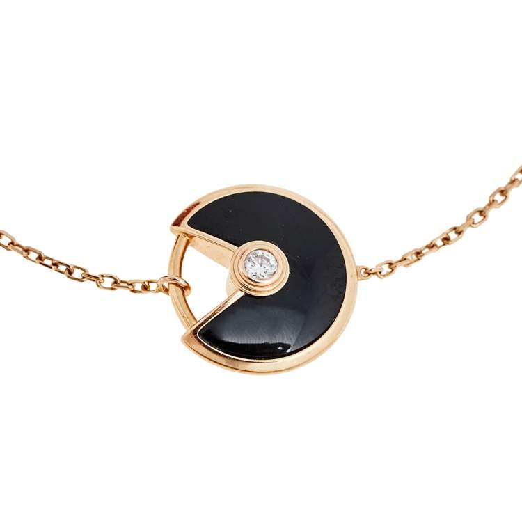 Pre Owned Cartier Amulette de Cartier Onyx Diamond 18K Rose Gold Bracelet XS