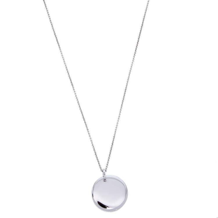 Pre Owned Cartier Caresse D'orchidées Onyx and Diamond 18K White Gold Round Pendant Necklace