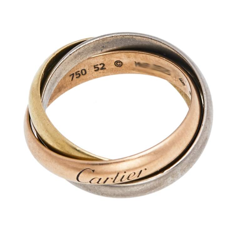 Pre Owned Cartier Trinity Classic 18K Three Tone Gold Rolling Ring 52