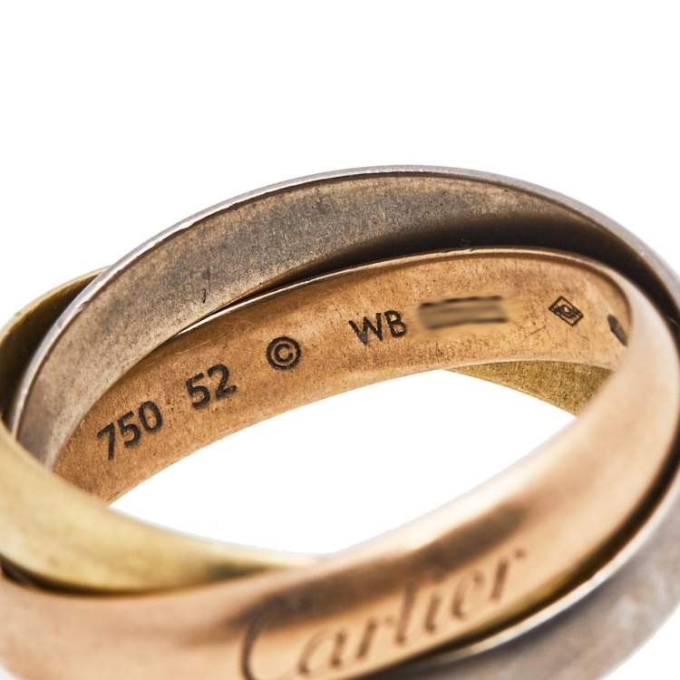 Pre Owned Cartier Trinity Classic 18K Three Tone Gold Rolling Ring 52