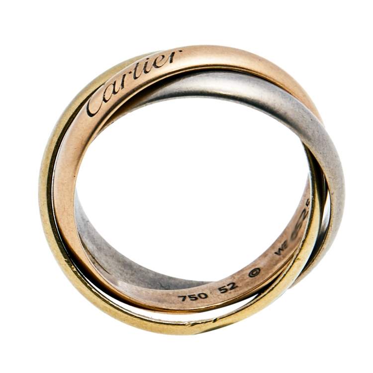 Pre Owned Cartier Trinity Classic 18K Three Tone Gold Rolling Ring 52
