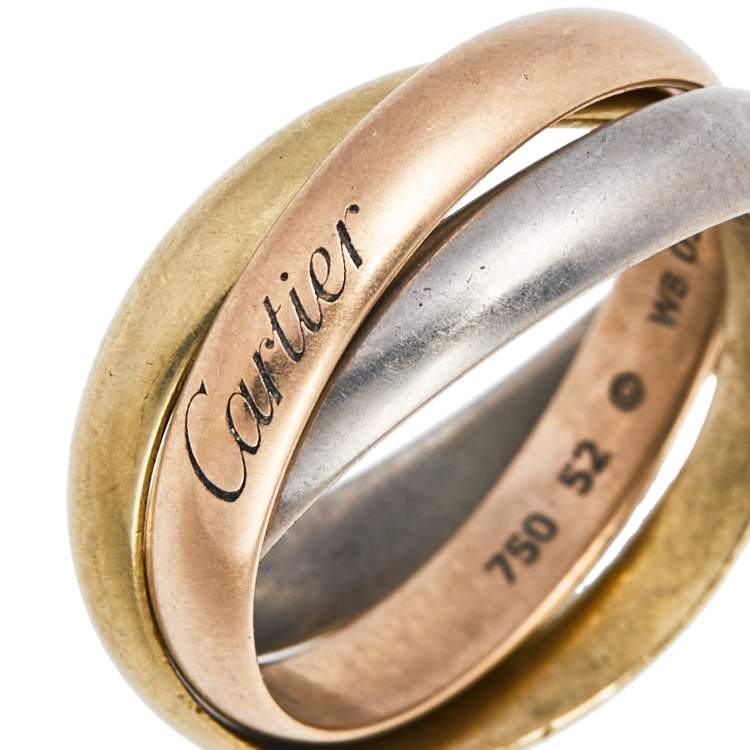 Pre Owned Cartier Trinity Classic 18K Three Tone Gold Rolling Ring 52