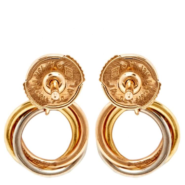 Pre Owned Cartier Trinity Diamond 18K Three Tone Gold Earrings