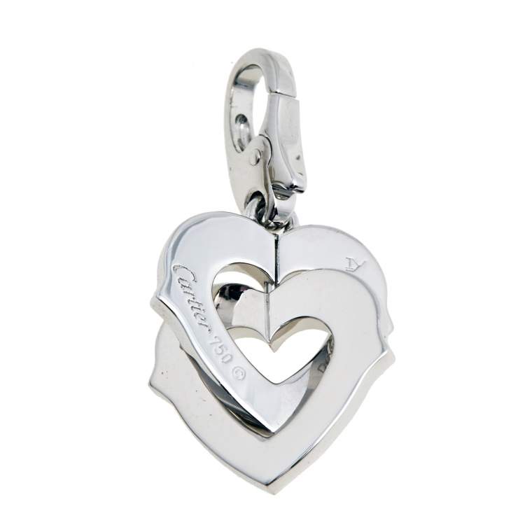 Pre Owned Cartier Double Heart Diamond 18K White Gold Charm 
